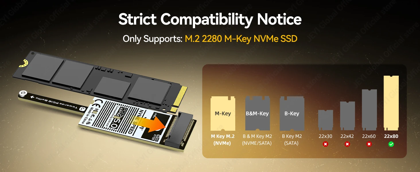 JEYI Flache PCIe 5.0 X1 zu NVMe Adapterkarte 128Gbps Kompaktes Mini-Design Ohne GPU-Blockierung für M-Key NVMe SSD PCIe X1/X4/X8/X16 – Detail 7
