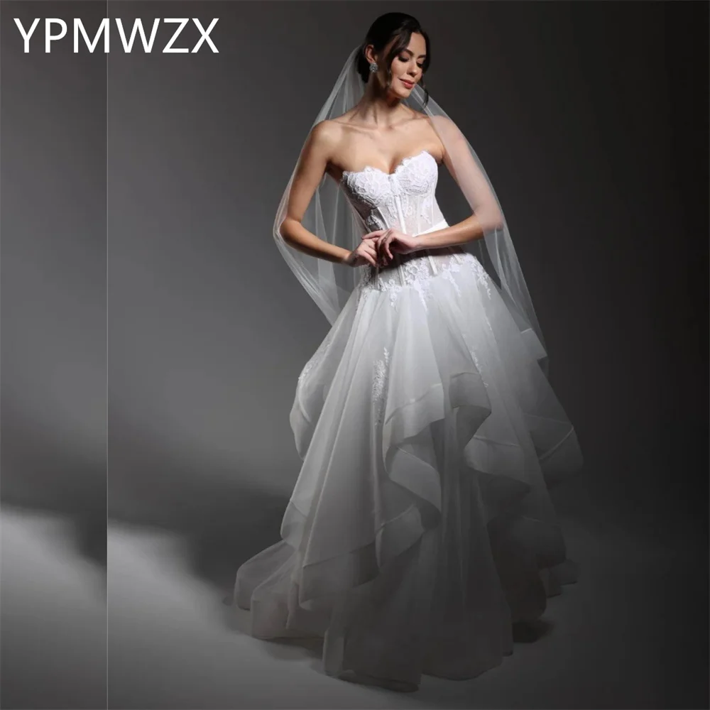 

Customized Prom Gown Formal Evening Dress Women YPMWZX Sweetheart A-line Floor Length Skirts Fold Sleeveless Lace Bespoke Occas