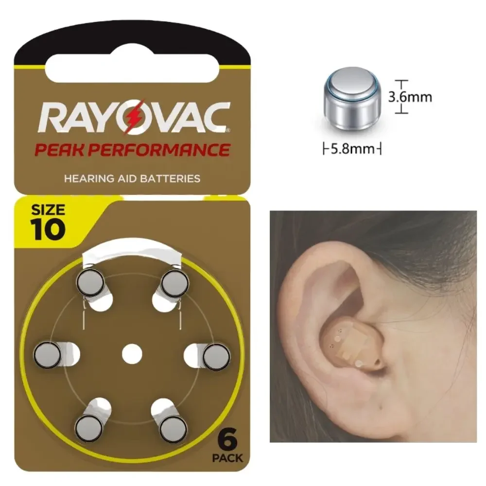 

60pcs Rayovac Peak 10 Hearing Aid Batteries A10 10A P10 PR70 for CIC In Canal In Ear Hearing Aids 1.45V Zinc Air Button Battery