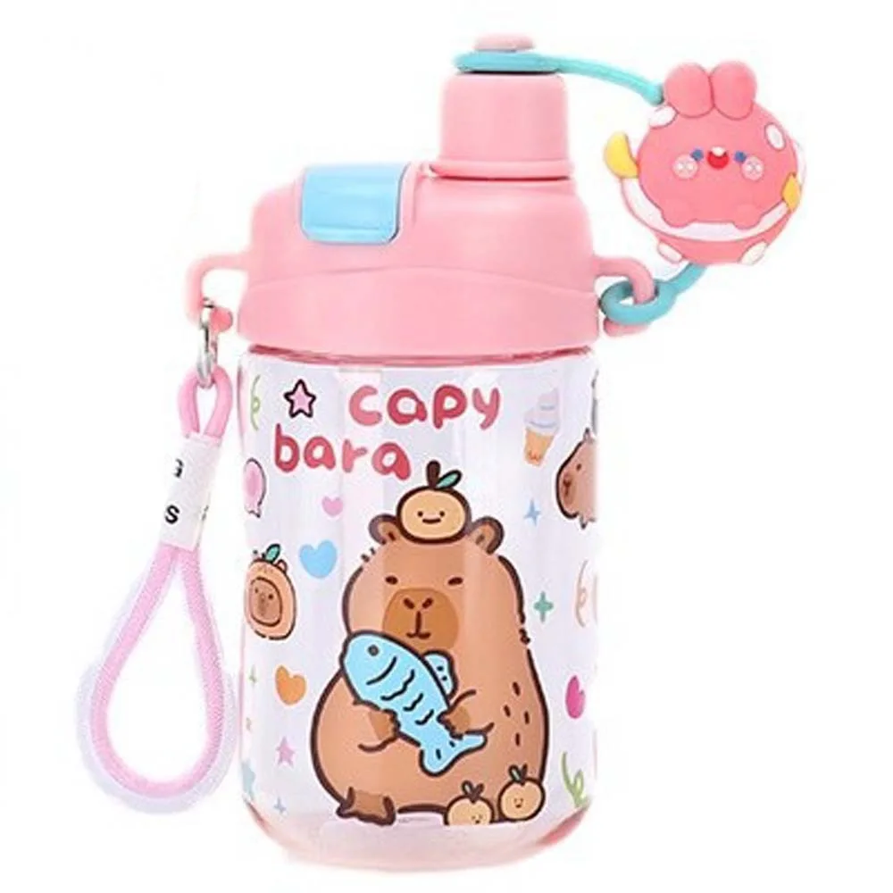

Large Capacity Capybara Water Bottle PP Straw Transparent Cartoon Children Cup TPR Leak-proof 600ML Double Drinking Cup Sports