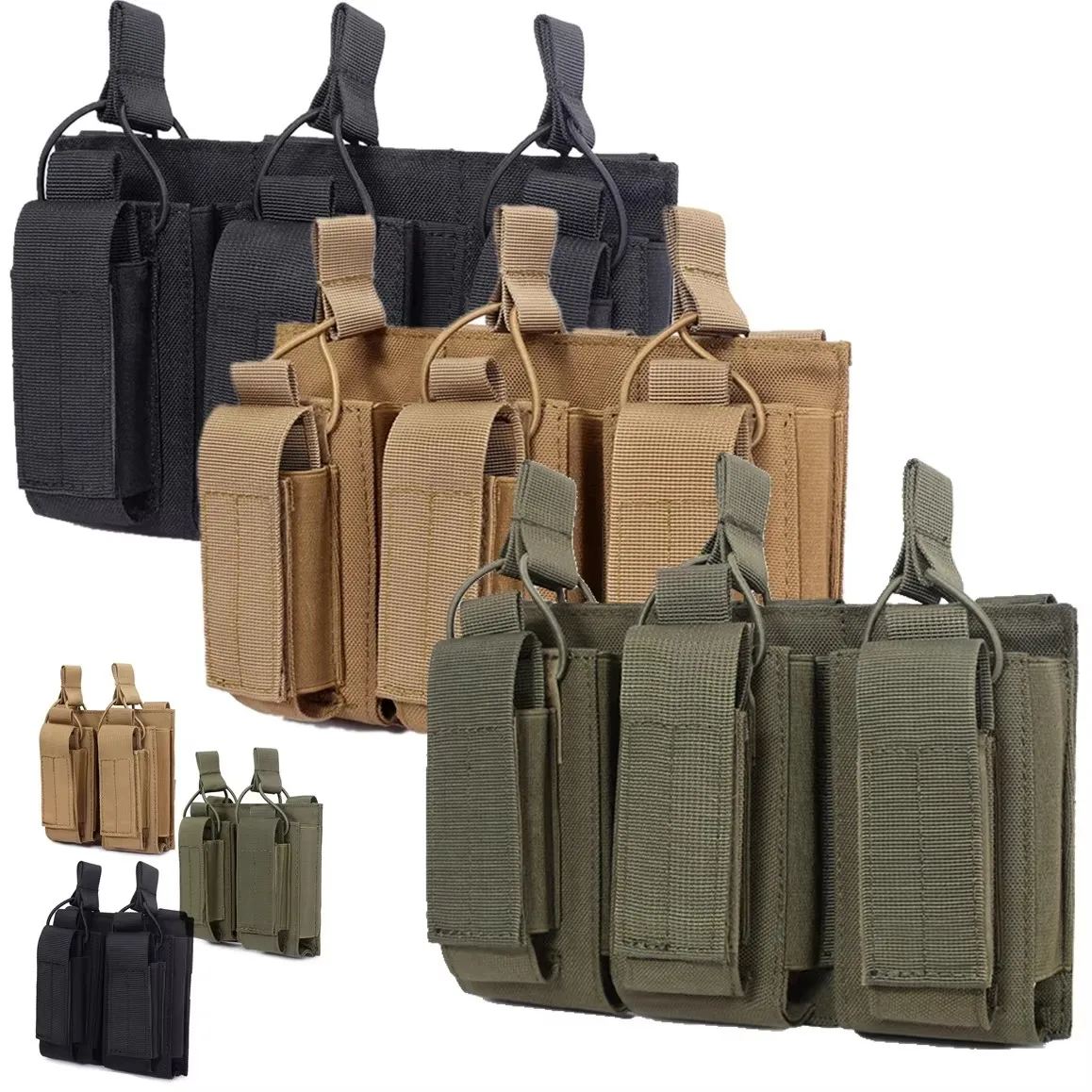 9mm Magazine Pouch Single Double Mag Bag Outdoor Hunting Molle Open-Top Magazine Pouch for Glock M1911 92F Torch Triple Bag