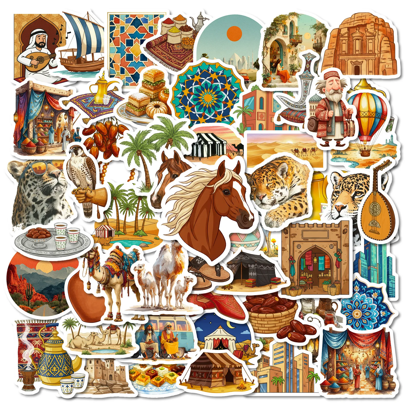 

10/30/56PCS Cartoon Arabic Desert Camel Building Elements Stickers DIY Kids Toys Guitar Luggage Suitcase Decal Graffiti Sticker