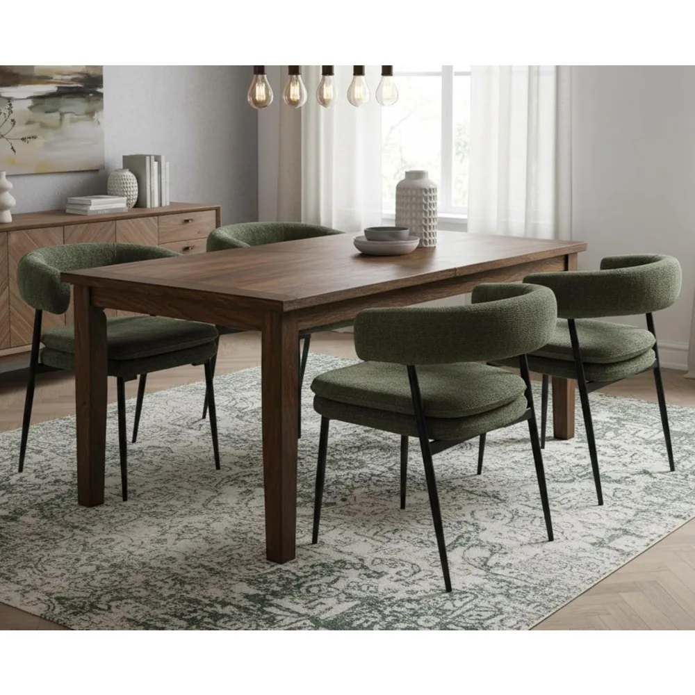 

Green Dining Chairs Set of 4 Modern Upholstered Kitchen Chairs with Curved Barrel Back/Black Metal Legs Chenille Fabric Side