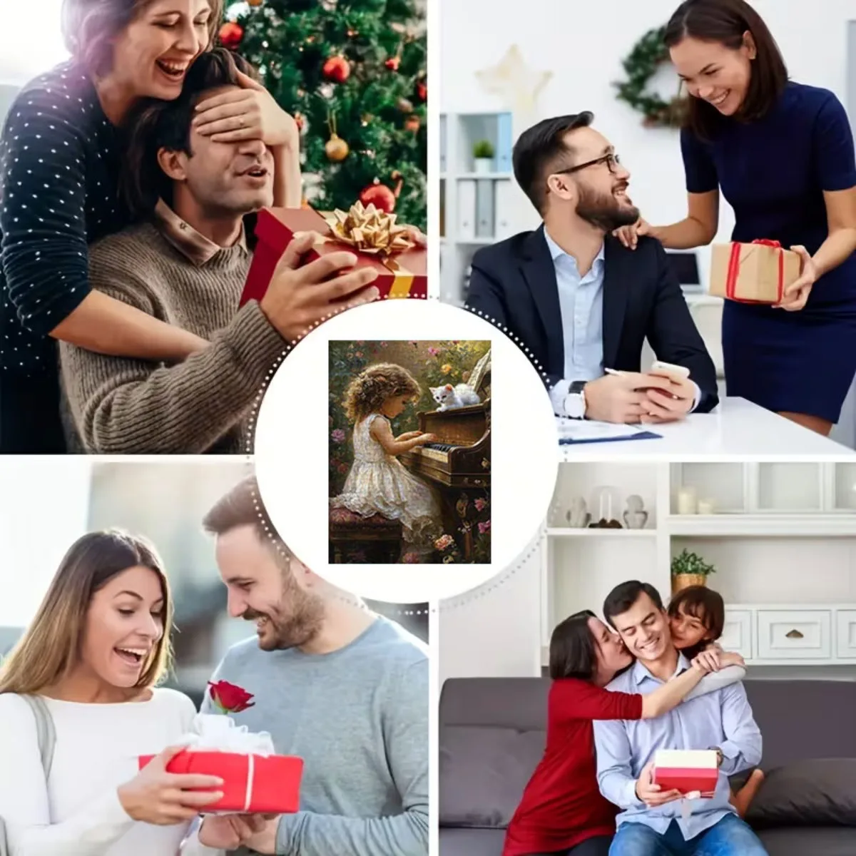 จิ๊กซอว์ 1000 ชิ้น ลายสาววินเทจเล่นเปียโนกับแมวขาว - ชิ้นส่วนมีหมายเลข สำหรับผู้ใหญ่และครอบครัว งานศิลปะติดผนังขนาดใหญ่