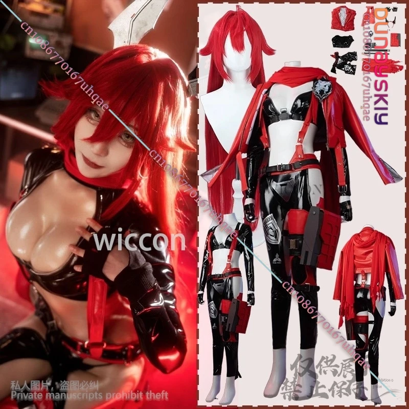 

Anime Game NIKKE Cosplay Little Red Riding Hood Costume Sexy PU Jacket Bra Pants Suit Wigs For Girl Woman Halloween Role-playing