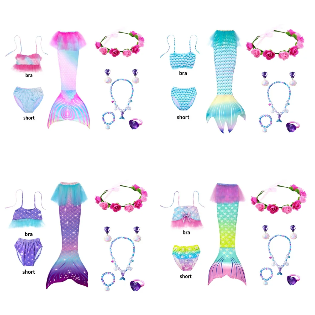 

Детский красивый купальник «рыбий хвост» для девочек 4-13 лет, купальник для вечеринки у бассейна, пляжное бикини, карнавальный костюм, реквизит с верхними шортами