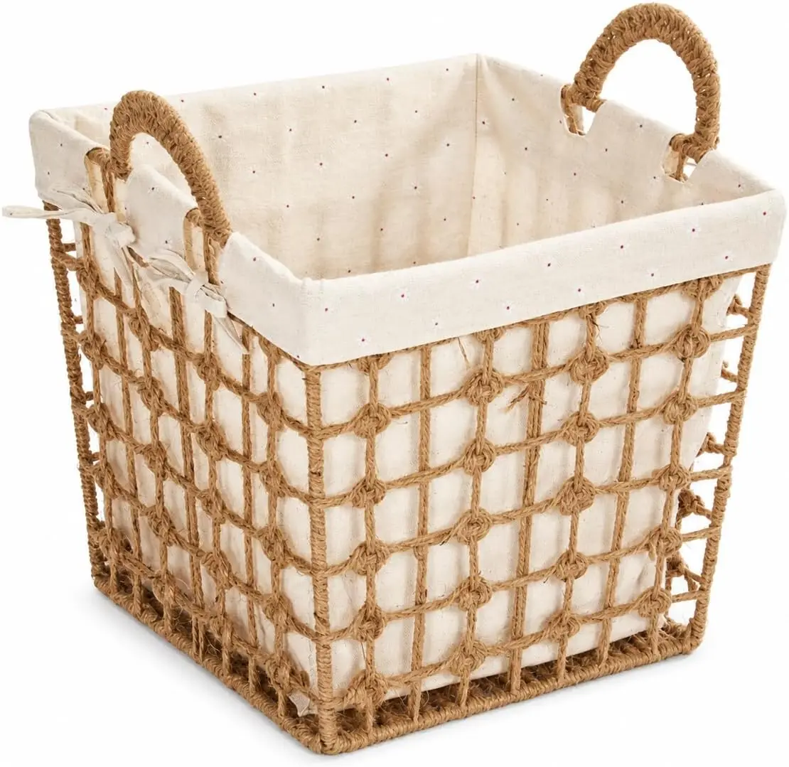 Plant Fiber Laundry Hamper for Stylish Storage, Jute Portable Square Laundry Basket, Square Rope Basket, Large