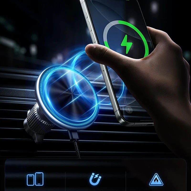 UYUXIO Air Vent Magnetic Wireless Car Charger Adapter 15W Fast Charging Car Mount Phone Holder with Magnet for iPhone 17 16 15