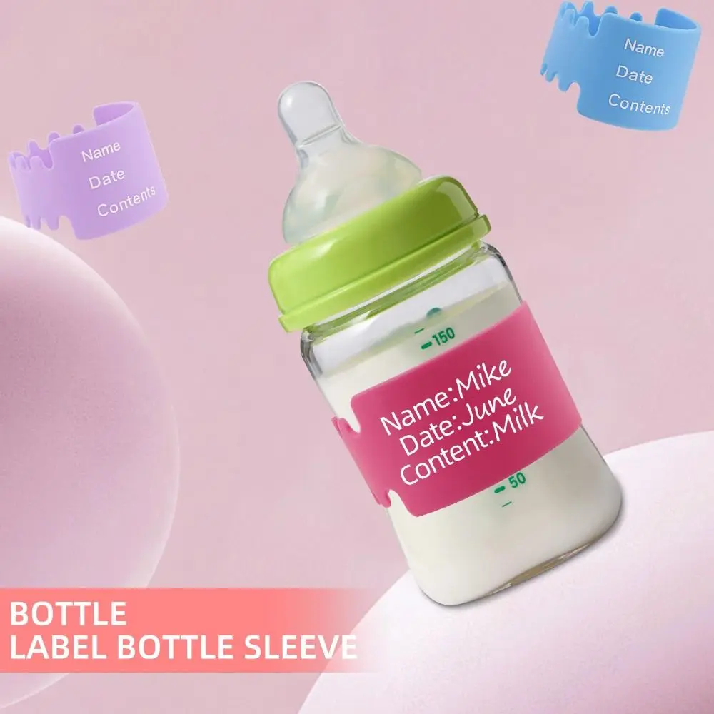 Label Botol Bayi Silikon Universal Label Nama Dapat Digunakan Kembali Tempat Penitipan Anak Anti Selip Tahan Air Sarung Gelas Susu untuk Menulis Nama/Tanggal