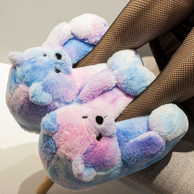 Mother and children design teddy house Creativity slippers home failmy footwear women crazzy plush slippers shoes