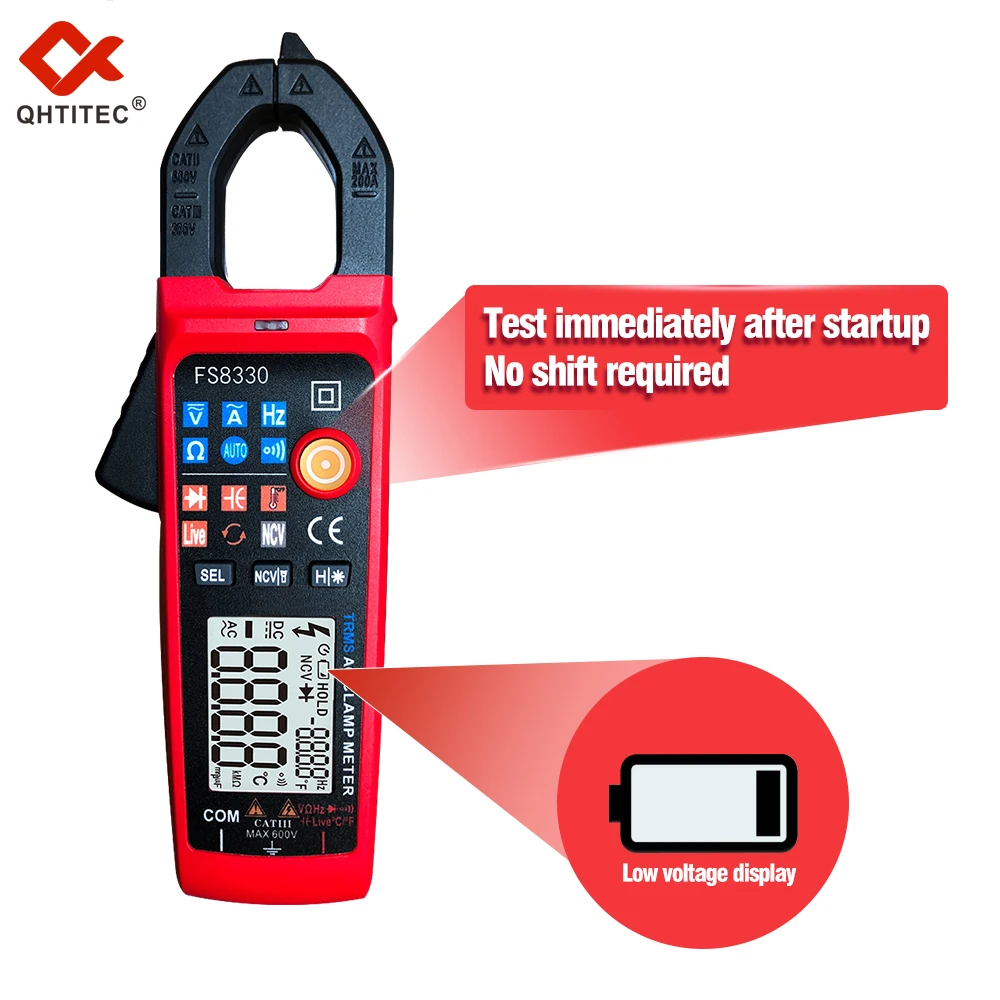 QHTITEC Digital Clamp Meter Multimeter FS8330 AC Current Ammeter DC Voltage Amperimetric Tester Capacitance Diode NCV Auto Range