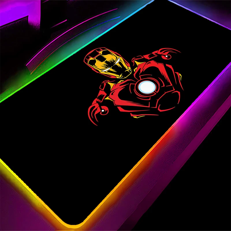 LED Mouse Pad Iron Man Anime Gaming Accessories Designed specifically RGB Mousepad Gamer PC Computer Keyboard Desk Mat Backlight
