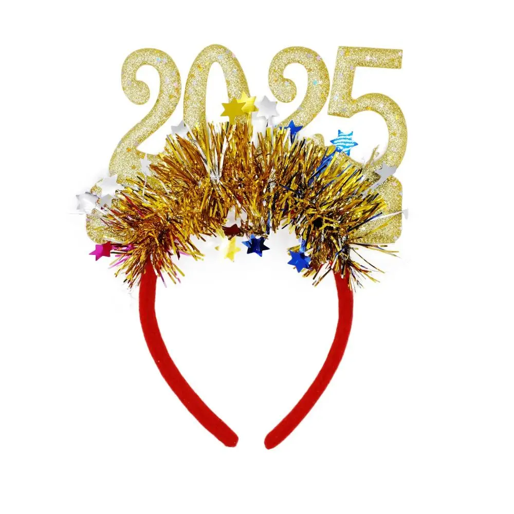 

Sequin 2025 Happy New Year Headband Plastic Letter Christmas Headpiece Photographic Headwear Masquerade Party New Year Headdress