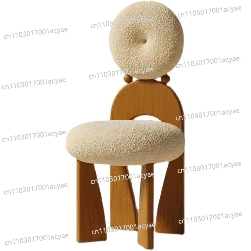 1pcs Designer chair wabi-sabi wind high backrest dining chair bedroom makeup stool retro solid wood dresser chair