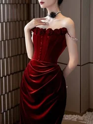 Fishtail toast dress bride 2024 new autumn and winter high-end engagement red evening dress high-end light luxury niche