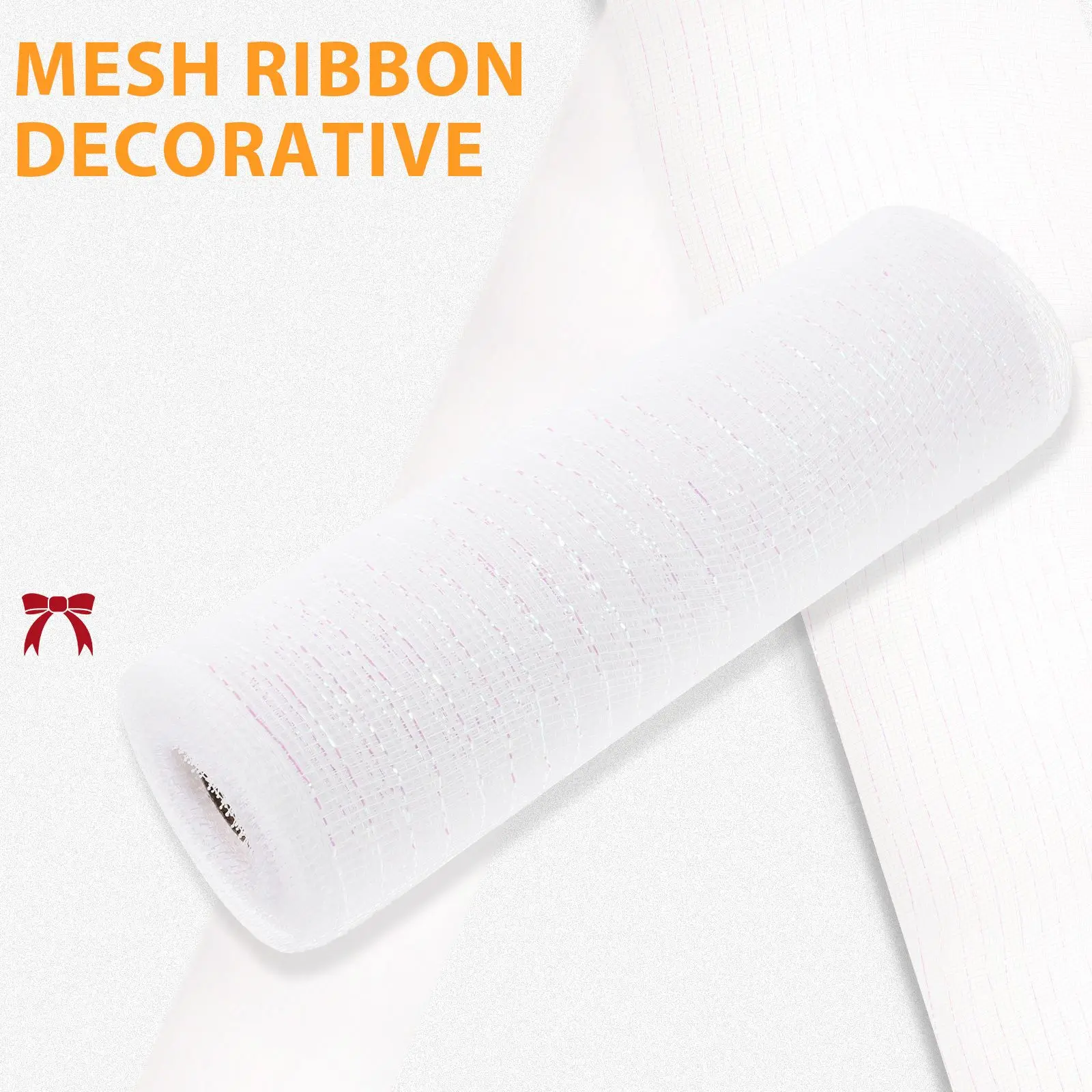 2 Rolls Packing Flower Mesh Ribbon White+Multicolor Decorative Packing Net Wrapping for Crafts DIY Mesh Ribbon Flowers
