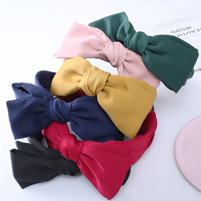 

Korean hair accessories simple fashion double big bow hair hoop wide hair clip silk satin Korean version of the headdress Sen fe