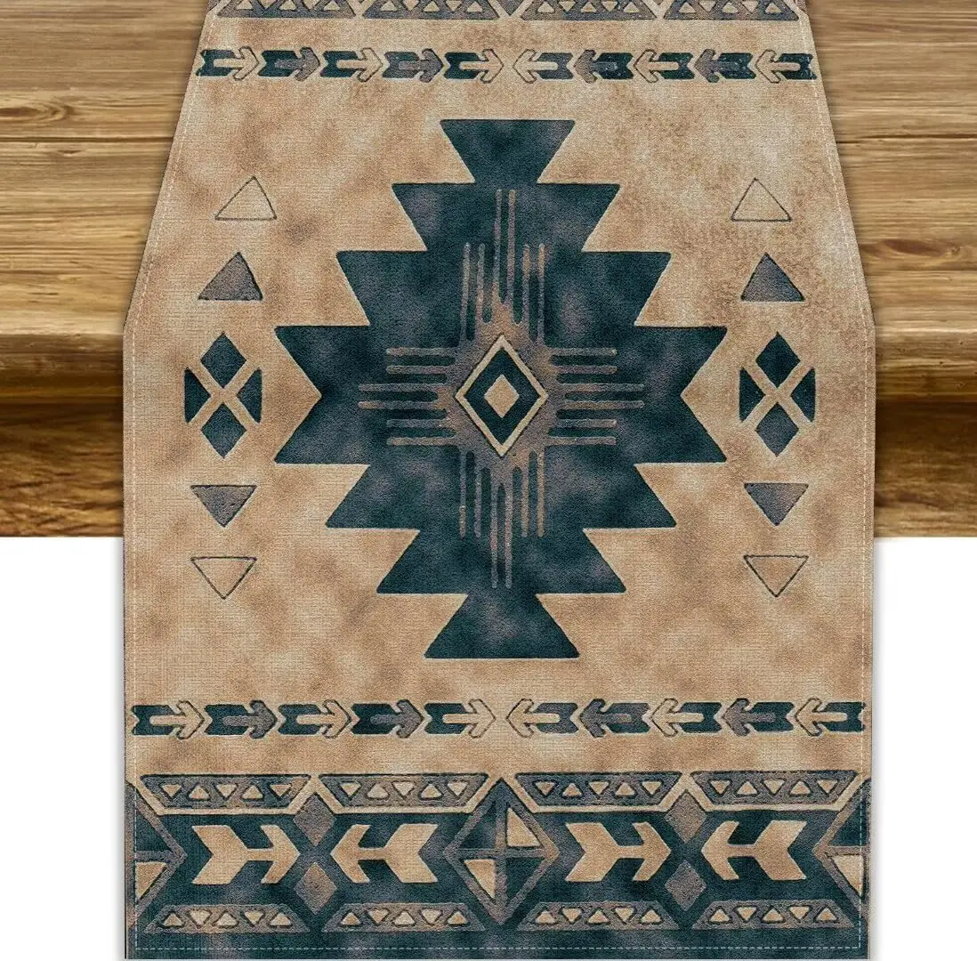 South Western Boho Aztec Ethnic Linen Table Runner Dresser Scarf Table Decor Reusable Kitchen Dining Table Runner Party Decor