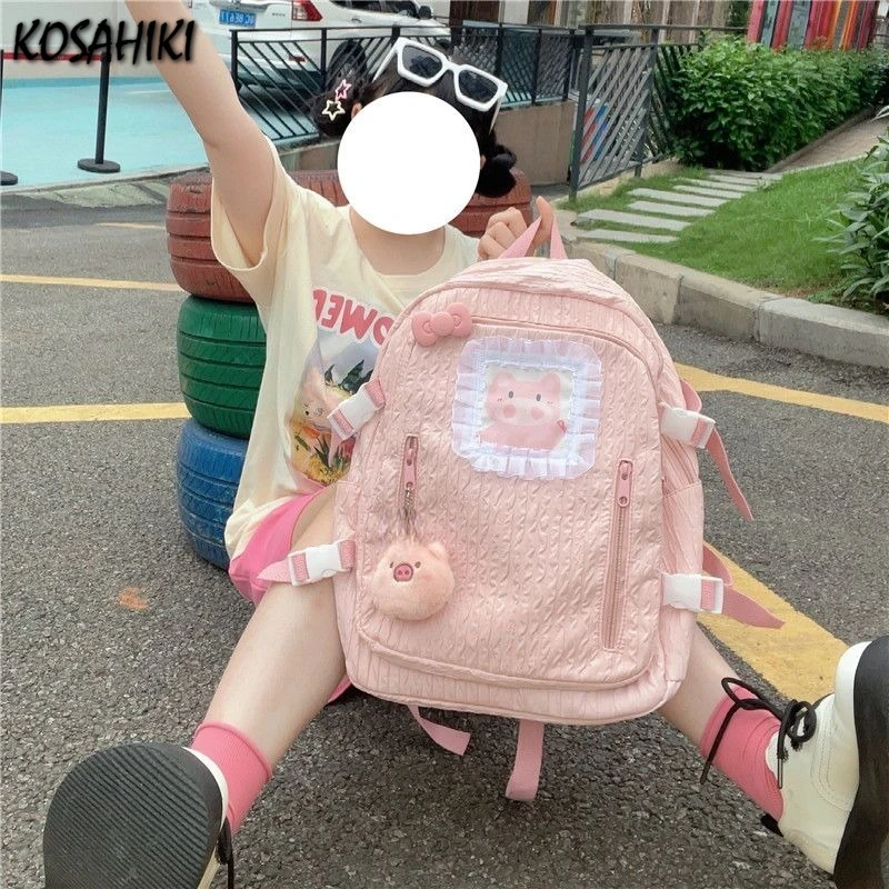 Pink Sweet Kawaii Cartoon Girls Students Bags Y2K Korean Fashion Casual Schoolbag Trend Preppy High-capacity Backpacks for Women