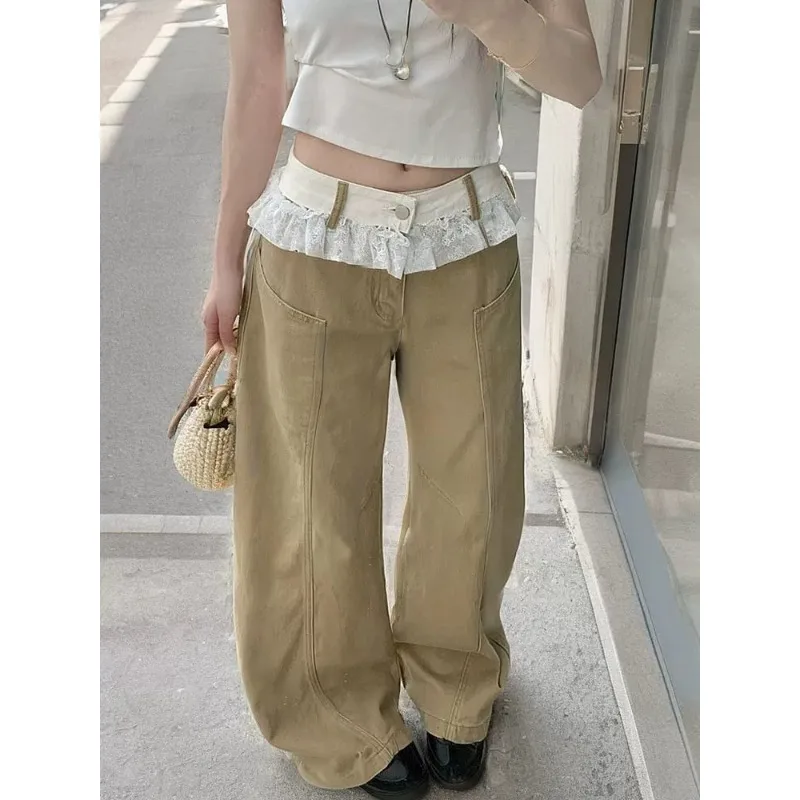 Lace Stitched Jeans 2026 Women's Summer Design Wide-leg Pants