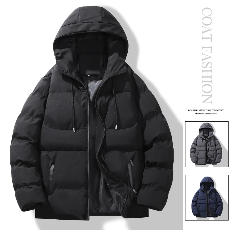 Winter Fashion Men's Solid Color Casual Trendy Daily Simple Basic Long Sleeve Hooded Quilted Coats Male Thicken Parkas Clothes