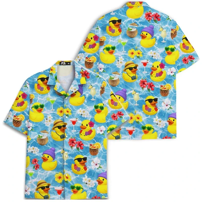

Cute Cartoon Duck 3d Print Shirts Men Fashion Hawaiian Shirt Short Sleeve Hawaiian Casual Beach Shirts Women Blouse Men Clothing