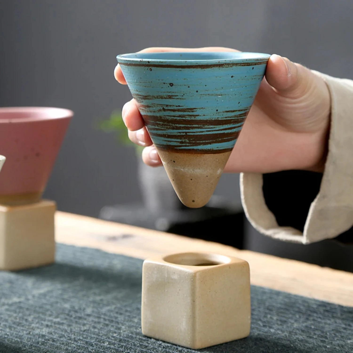 Tasse à café rétro en céramique de style japonais, poterie rugueuse, tasse à thé, latte, côtes, fleur, porcelaine, bureau, 1 pièce