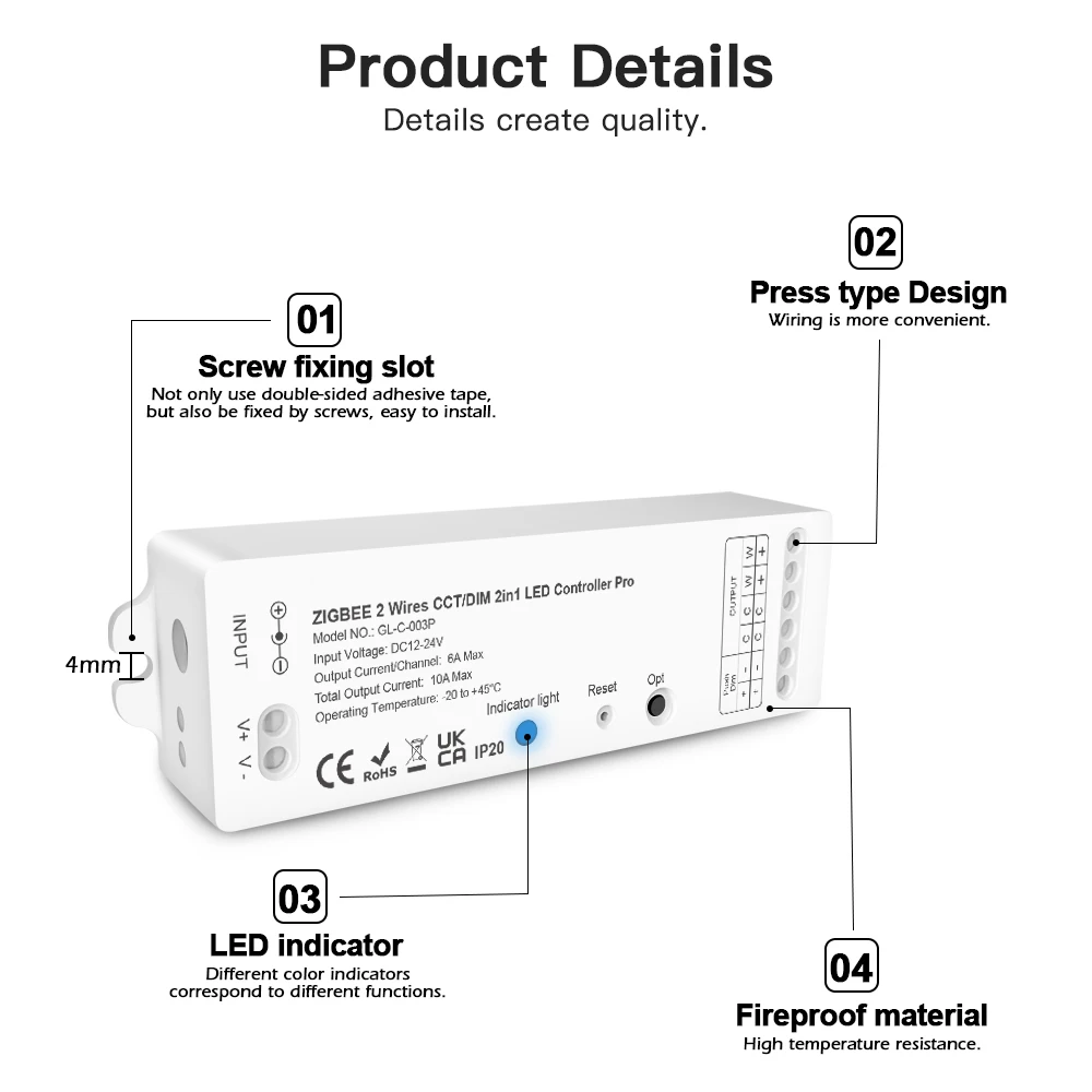 Dim to warm ZigBee 3.0 2 Wires CCT/DIM LED Strip Controller Work with SmartThings Alexa Smartlife App Voice RF Remote Control