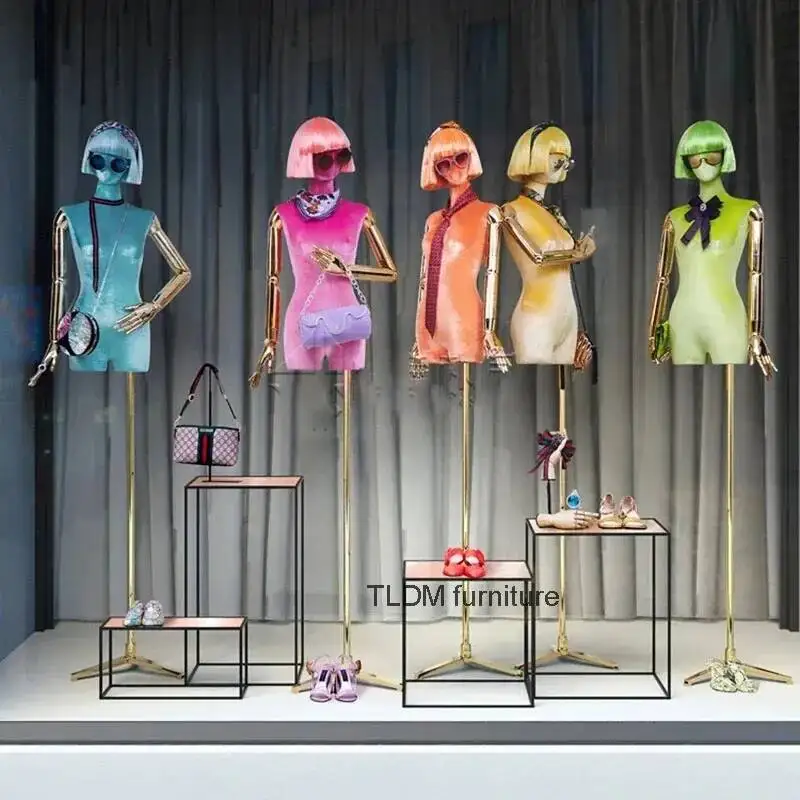 

Women's Clothing Store High-end Mannequin Colorful Cloth Cover Female Half-length Mannequin for Window Clothing Display Rack