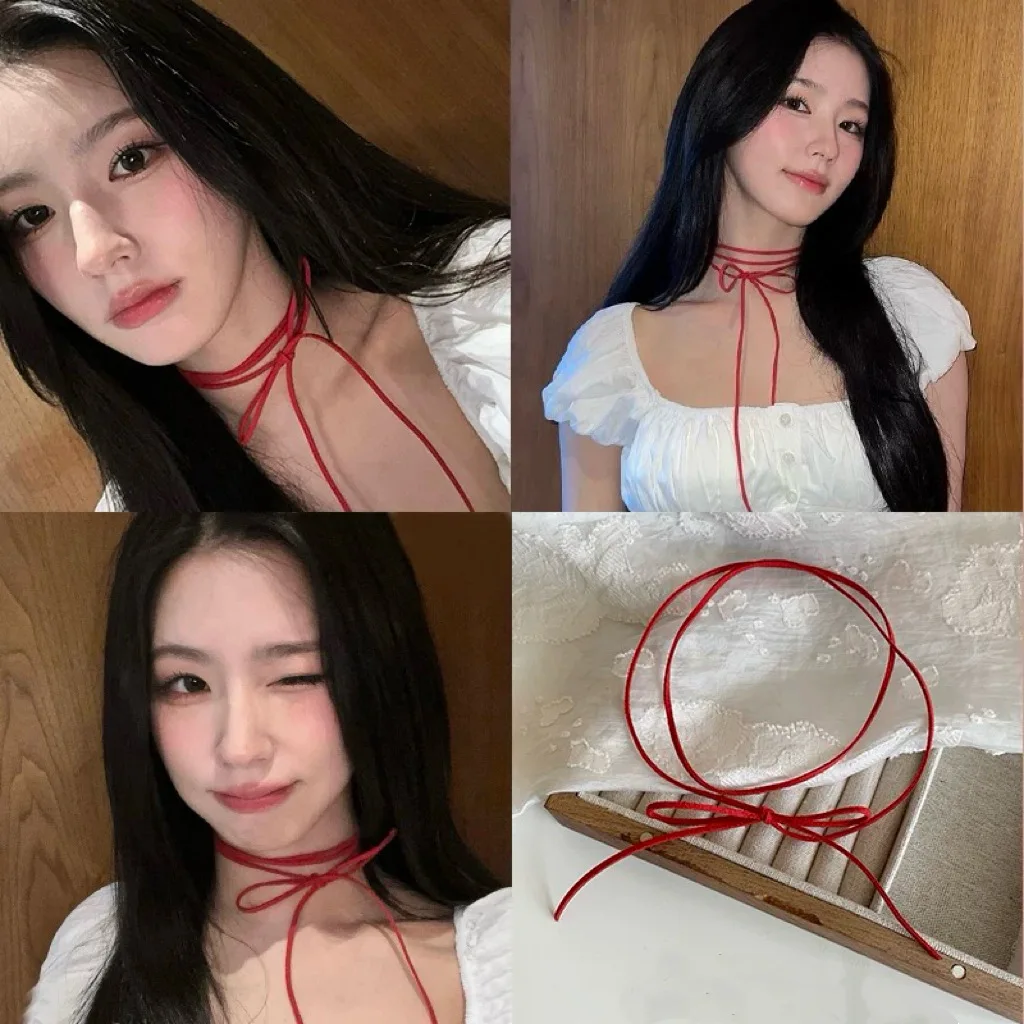 

Red Neck Tie Choker Velvet Neck Strap Ribbon Accessory Collarbone Chain Silk Scarf Necklace Sweet Cool Style