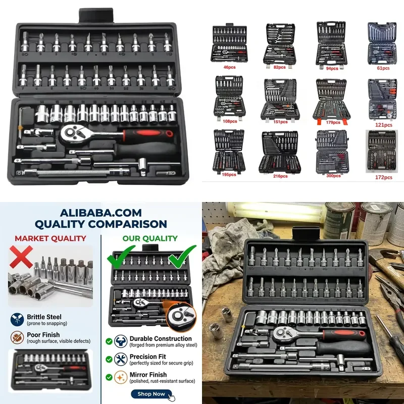 

【CHIMU HOME】 Carbon Steel Hand Wrench Set 1/4 3/8 1/2 Inch Socket Tools for Automotive Repair