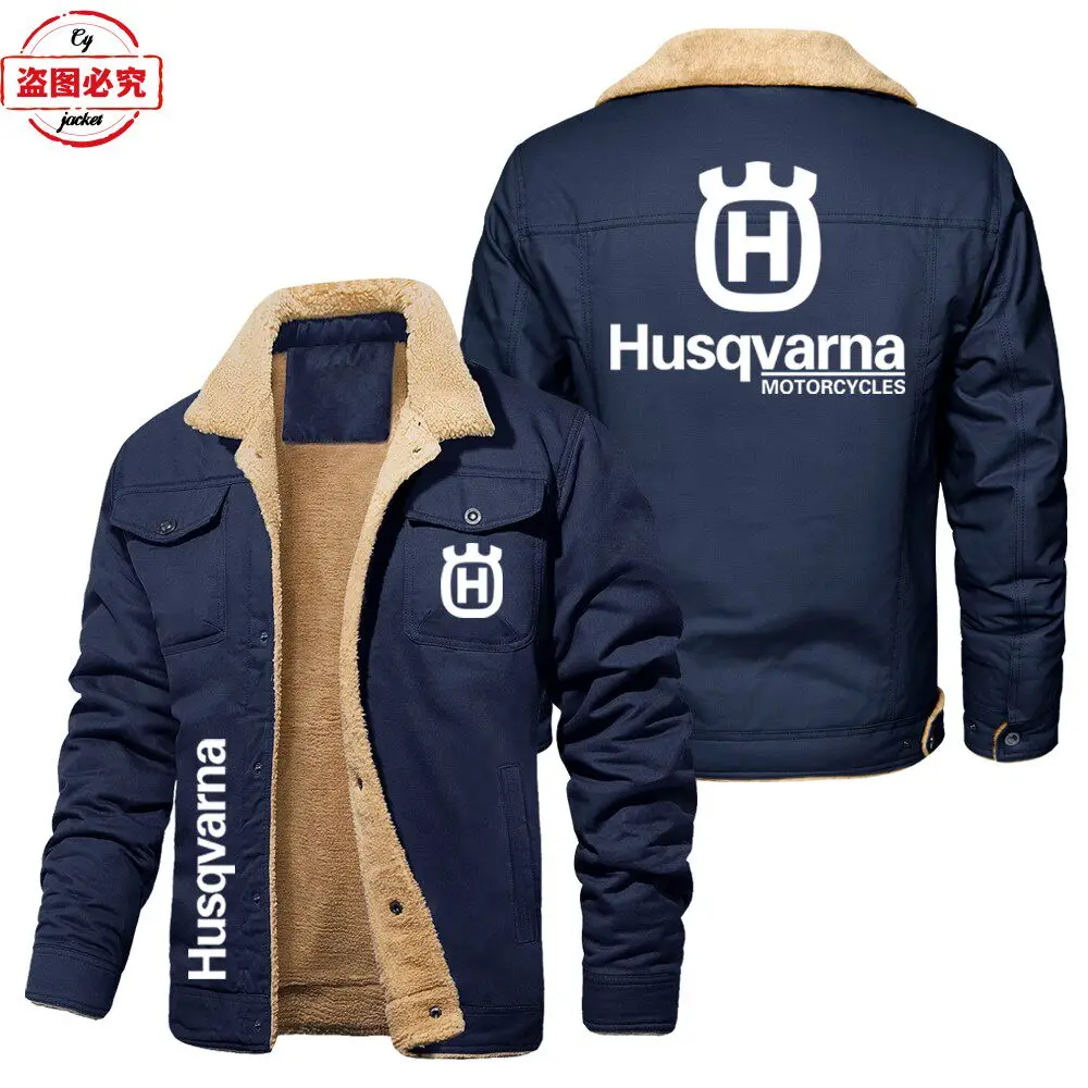 Husqvarna Logo Printed Cycling Suit with Fleece Insulation Men's Jacket Stand Up Collar Zipper Jacket Husqvarna Racing Suit - view 5