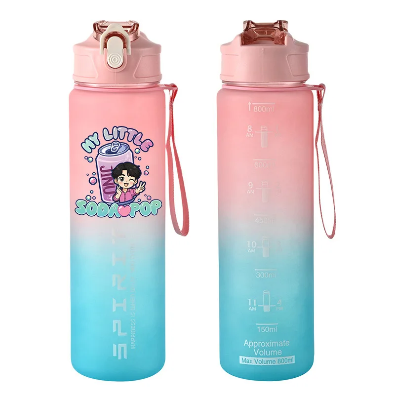 Butelki na wodę 800ml Kpop Demon Hunters dla dziewczyn i chłopców, na zewnątrz, anime, przenośne, duże kubki do picia ze słomką, sportowe butelki z kreskówkami.