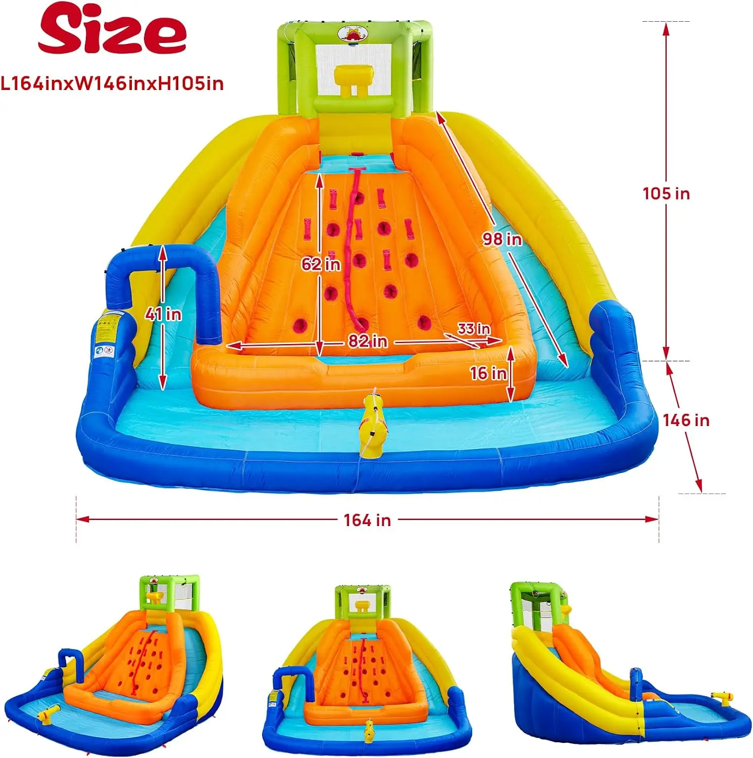 WELLFUNTIME Inflatable Water Slide, Bounce House with Water Bucket, Deep Pool, Climbing Wall with Rope, Bouncy Castle with Air B view 6