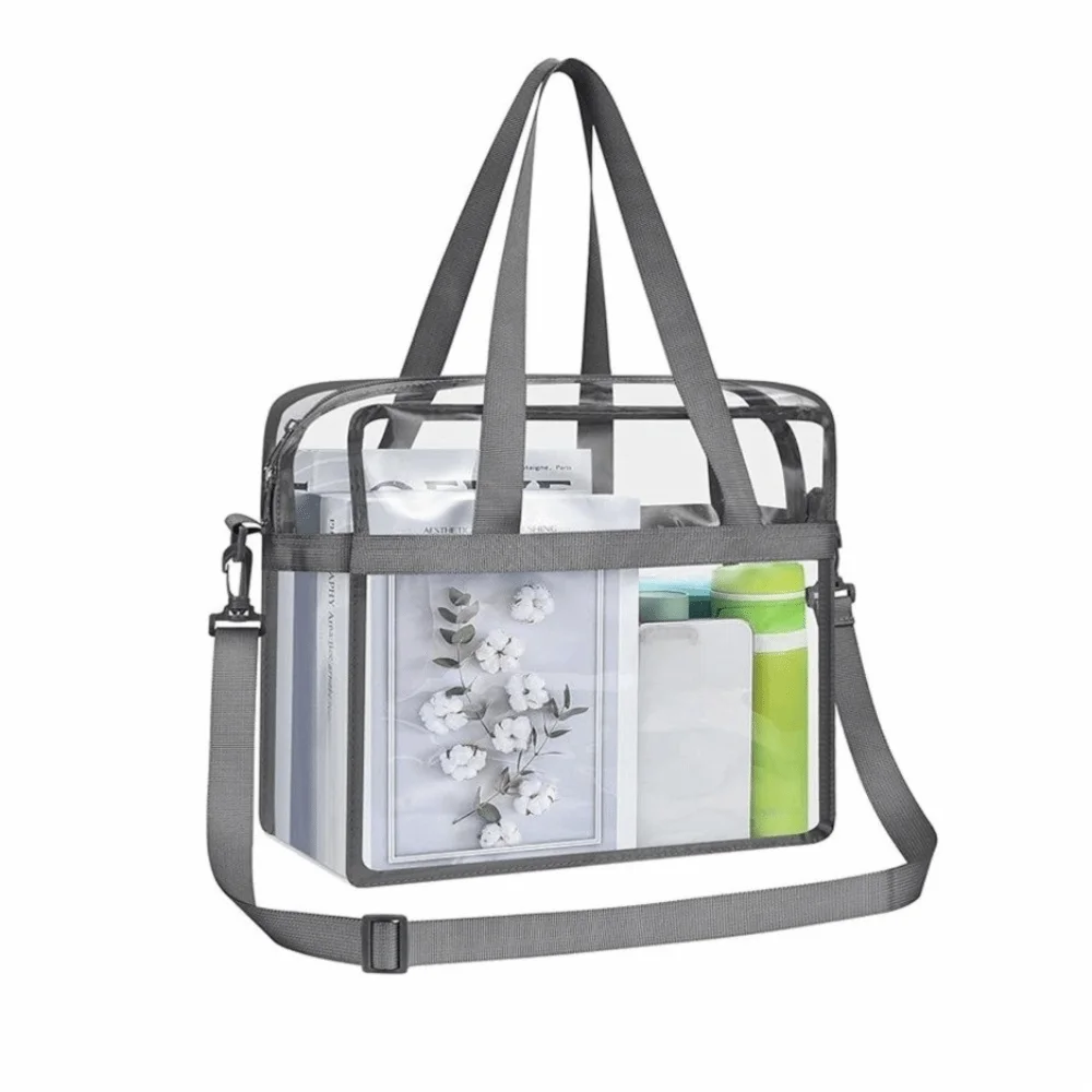 

Portable Clear PVC Tote Bag Zipper Closure Adjustable Strap Waterproof Storage Bag Multipurpose Large Capacity