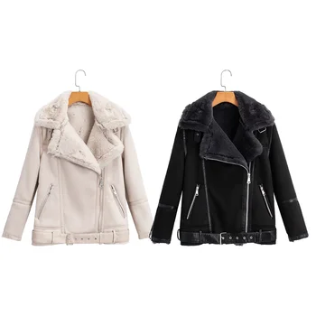 UNIZARA kadın yaka uzun kollu fermuar dekorasyon sonbahar ve kış yeni çok yönlü gündelik eşleşen kemer ceket ceket