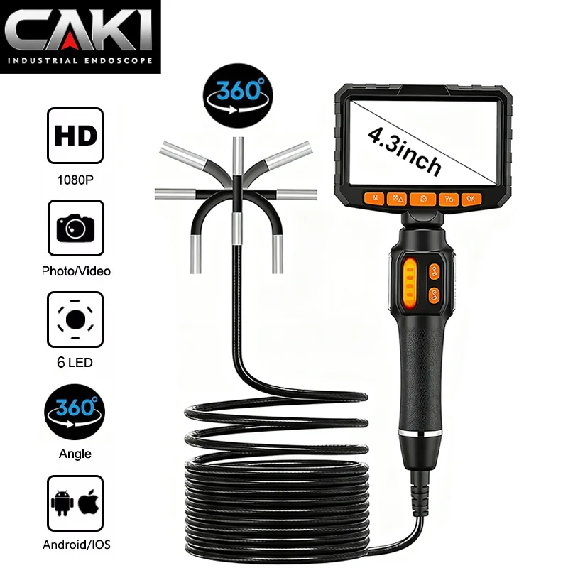 

Промышленная инспекционная камера 360° с артикуляцией, 1080P, 6.0 мм, с ЖК-монитором 4.3 дюйма и двусторонней артикуляцией для автосервиса