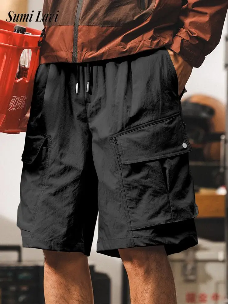 

Daily Leisure Quick-dry Mens Shorts Vintage Multi Pocket Solid Color Cargo Shorts Summer Men Fashionable Loose Straight Shorts
