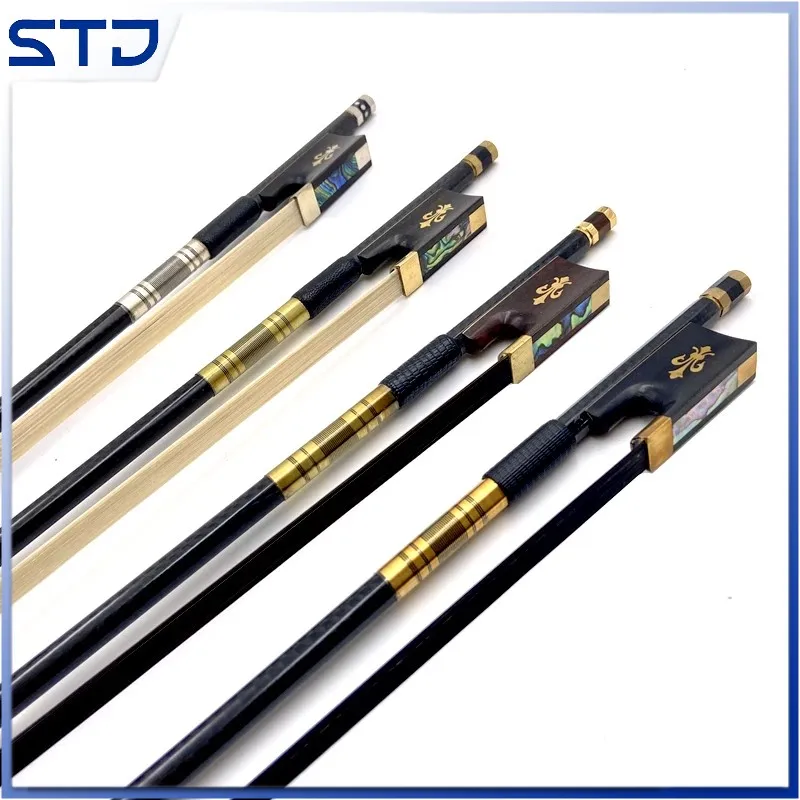 Beautiful light black Grid plaid carbon 1pcs Fiber Stick 4/4 violin bow Fiddle Bow,Siberia white/black horesehair horsetail