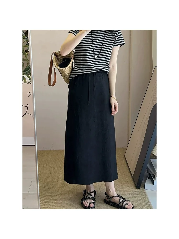 

plus Size Women's High Waist A-Line Skirt Summer Casual Straight Cut Acetate Satin Half Body Skirt Slimming Long Skirt