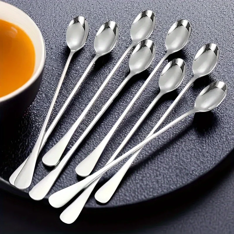 

6Pcs Stainless Steel Long-Handled Teaspoon Coffee Spoon Ice Cream Stirring Spoon Dishwasher Kitchen Accessories Tableware Set
