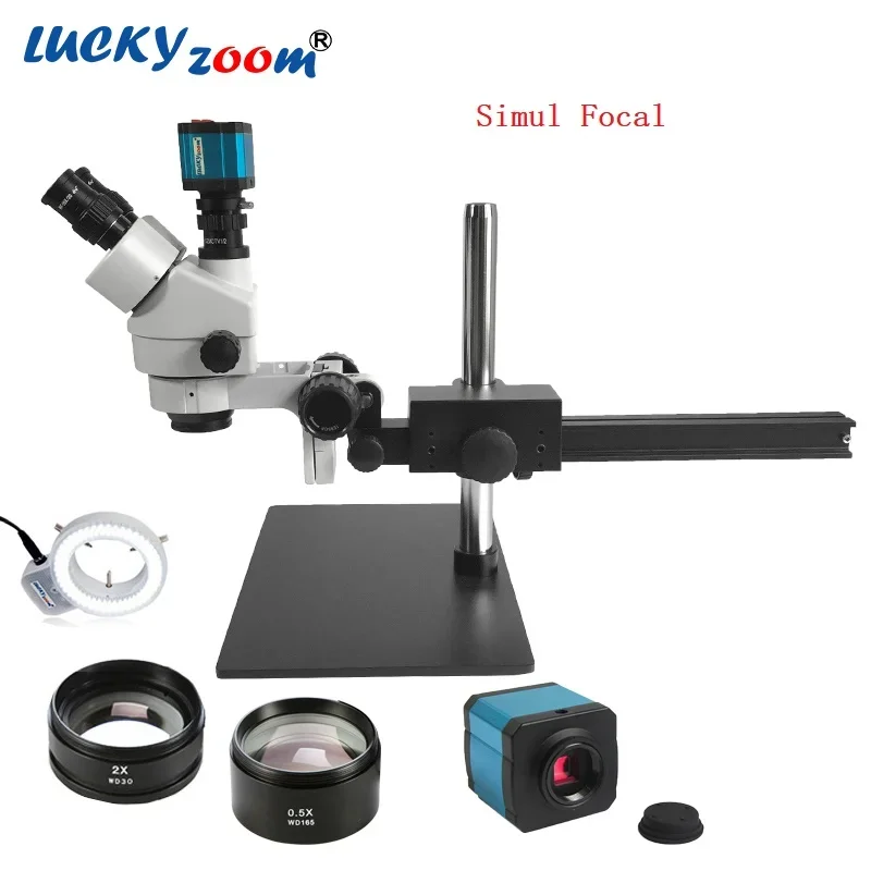 Professional 7X-45X Simul Focal Trinocular Stereo Microscope Flexible Black Base Optional Accessories Zoom Binocular Microscopio