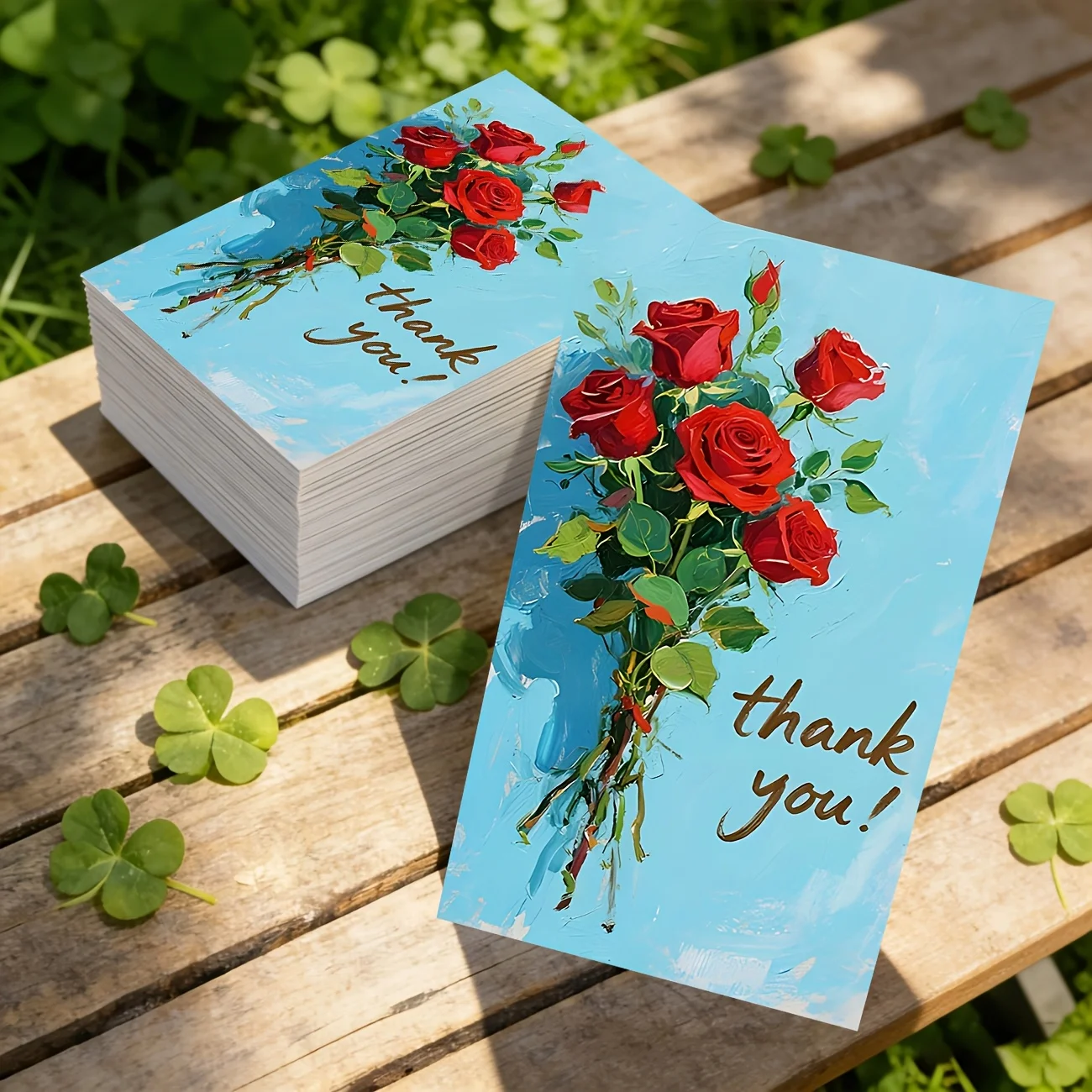 50PCS Fresh Blue Rose Gift Thank-you Cards, Used for Holiday Decoration, Party Decoration, Birthdays and Other Occasions