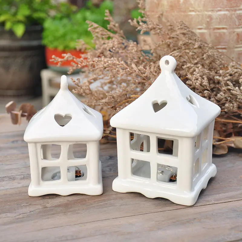 Nordic minimalist house shaped ceramic candle holder can emit light,home living room foyer atmosphere decor,Christmas decor gift