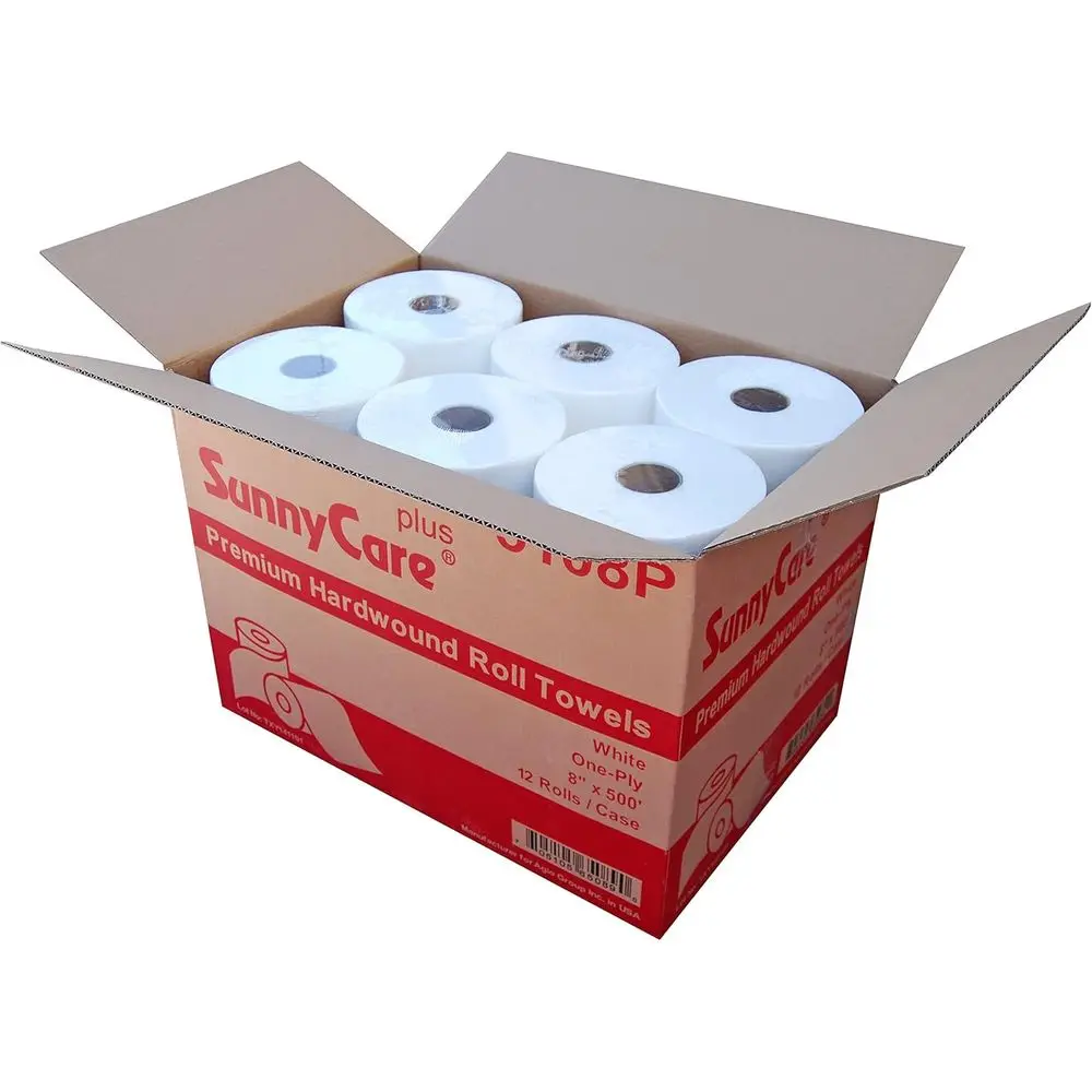 

Premium Quality White Hard Wound Paper Towel Rolls, 8 x 500ft, 12 Rolls Per Case