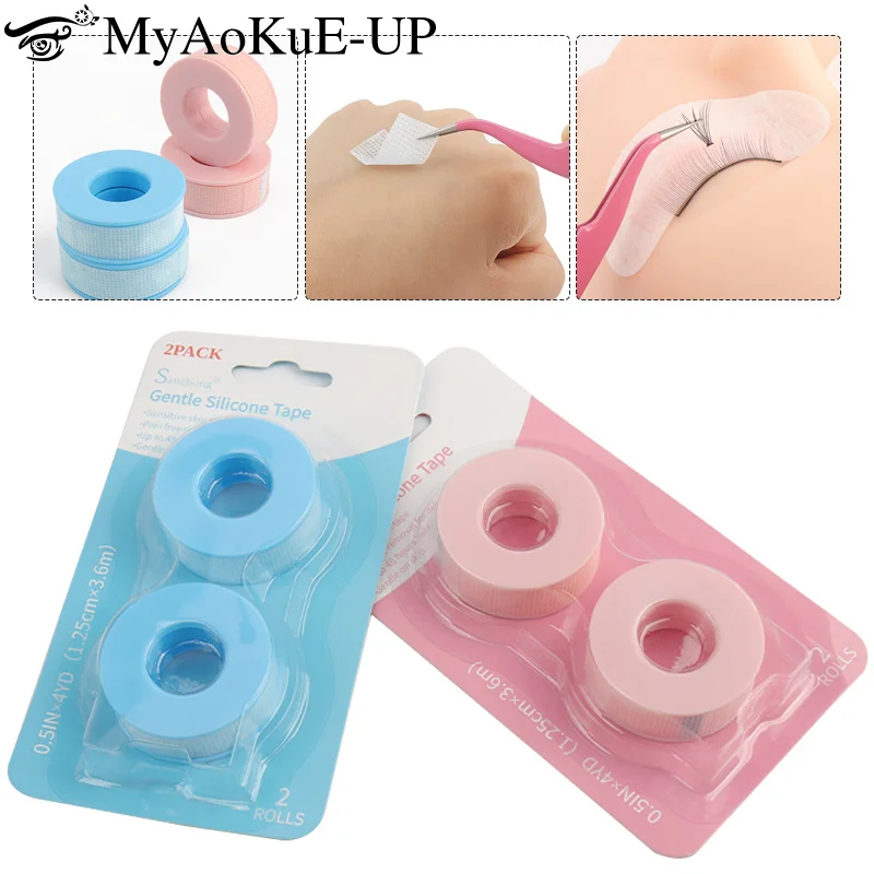 

2pcs Non-woven Medical Silicone Eyelash Tape Breathable Sensitive Resistant Pink/Blue Eye Pad Lash Extension Patch Makeup Tool