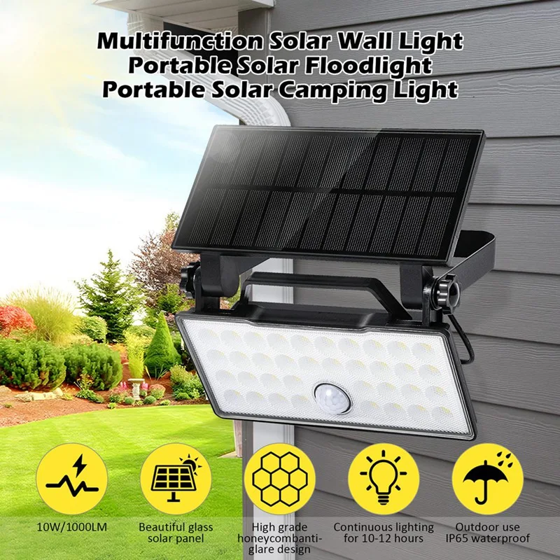 Solar Light Outdoor Portable Solar Camping Light Work Light Solar Wall Light IP65 Waterproof 1000 Lumen For Porch Garden