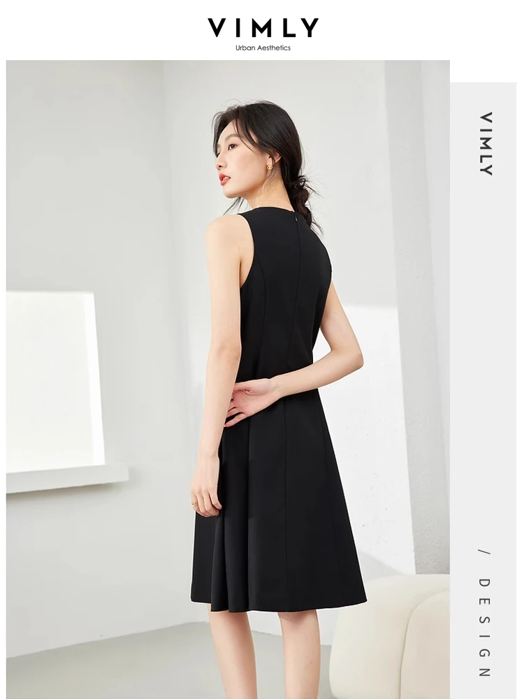 Vimly Sleeveless Black Dresses for Women Spring 2024 Womans Clothing A-line Umbrella Fitted Elegant Tank Dresses Female M5987