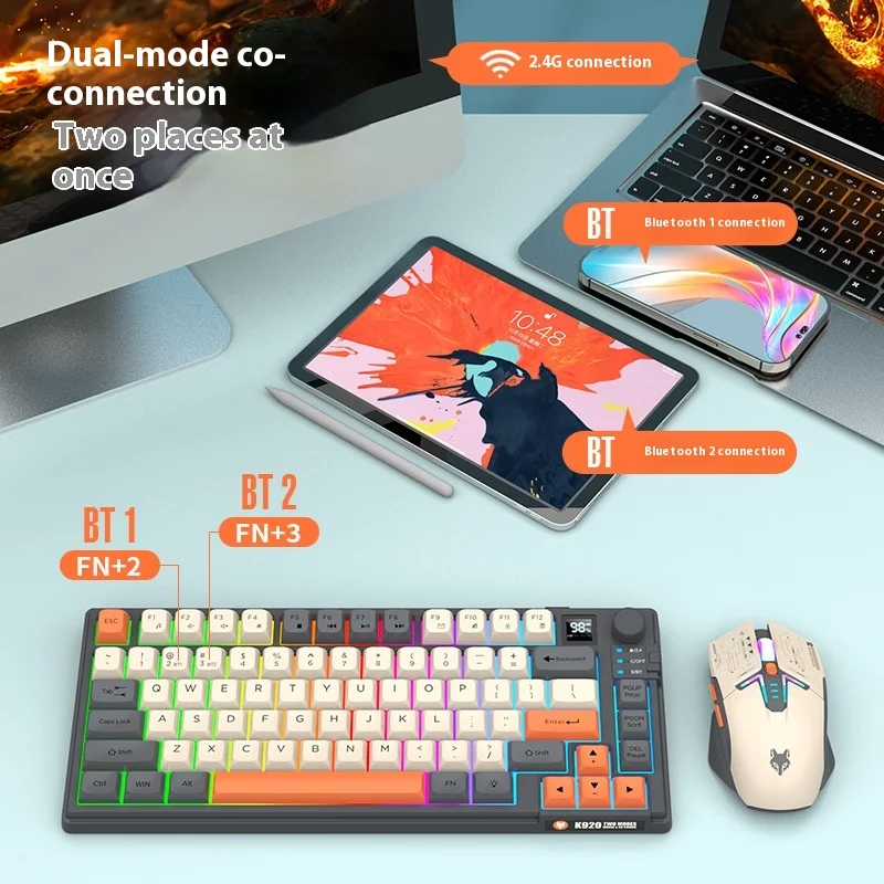 Imagem -03 - Xunsvfox-conjunto de Teclado e Mouse Bluetooth sem Fio Modo Dual Botão de Exibição Cores Jogo de Jogo Escritório para Presente Gamer K920