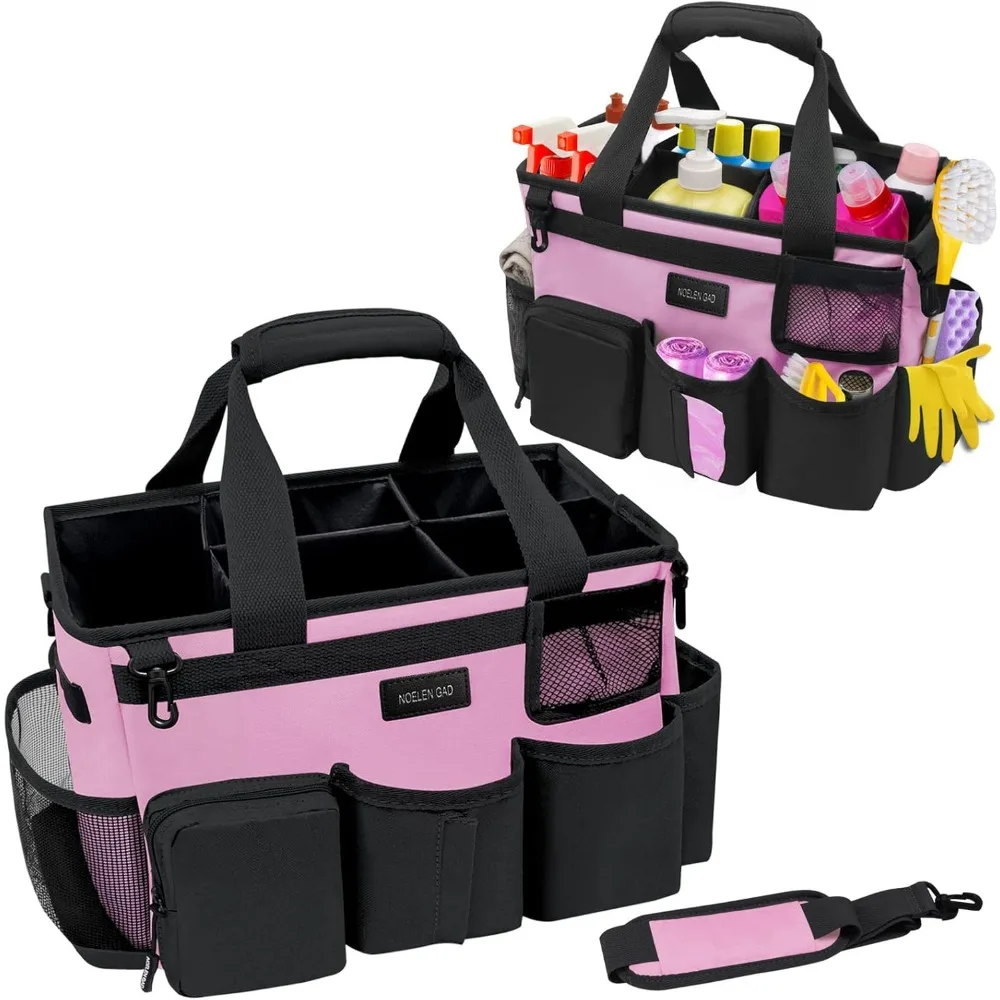 

Large Pink Cleaning Caddy Bag with Adjustable Straps for Housekeepers, Multi-Compartment Organizer